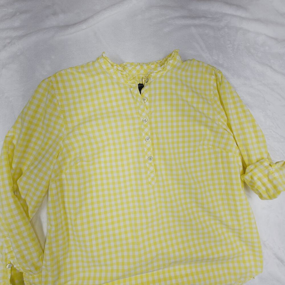 Talbots Yellow Gingham Blouse XLP Cotton Top Petite Plus Button Front Preppy - Picture 5 of 10